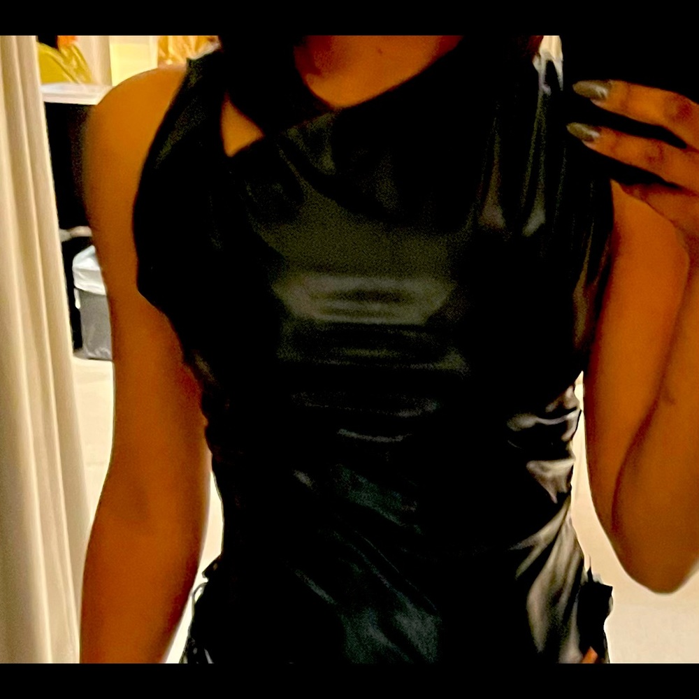 New Season Zara drape Neck Faux Leather top